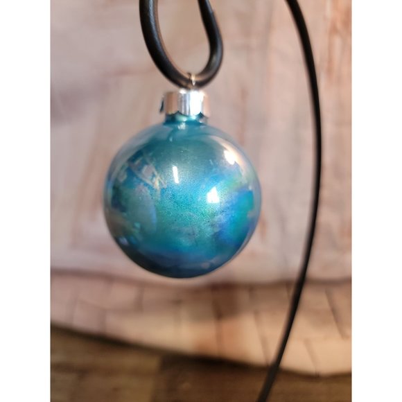 Holographic blue shiny glitter ball glass ornament Xmas decor - Picture 3 of 5